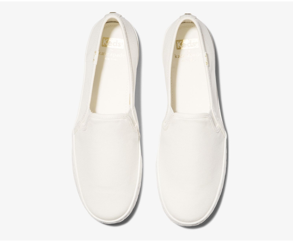 Slip On Γυναικεια - Keds Kate Spade New York Double Decker Logo Foxing - Λευκα - PAEWC5681